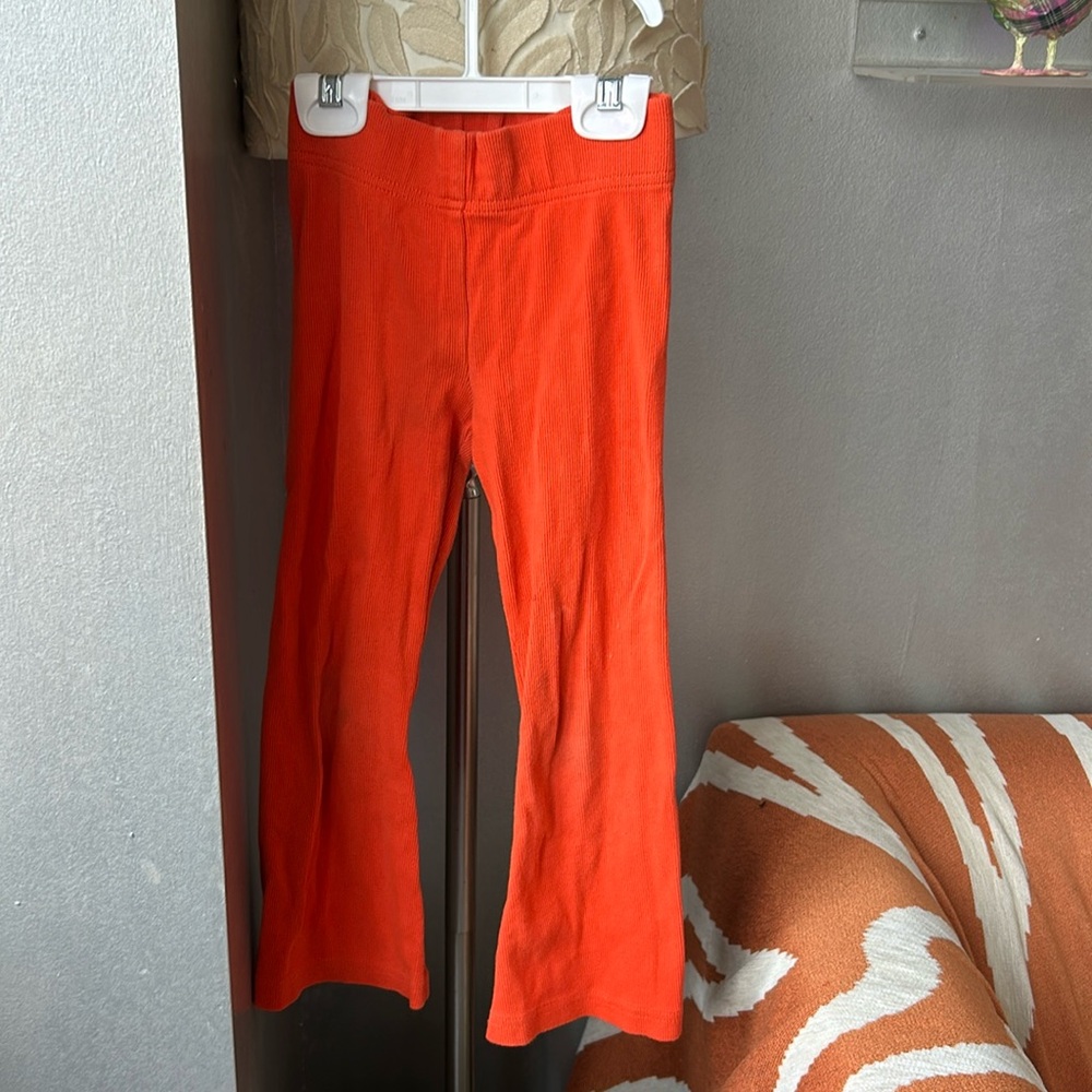 Green cotton bright orange flare leggings